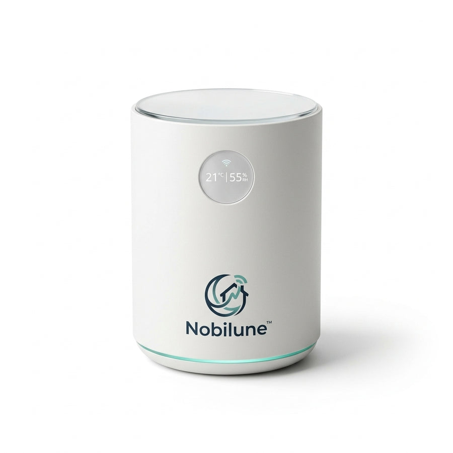 Nobilune™ Smart Temperature & Humidity Monitor for Home with Real-Time Digital Display, Wi-Fi App Remote Monitoring, Smart Climate Sensor & Ambient Status Light