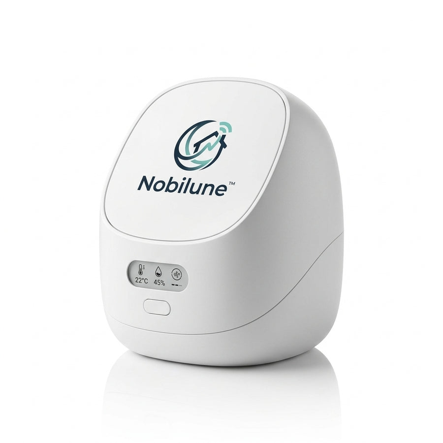 Nobilune™ Smart Indoor Air Quality Monitor with Multi-Sensor Technology, Temperature & Humidity Display, AQI Monitoring and Active Air Sampling Fan
